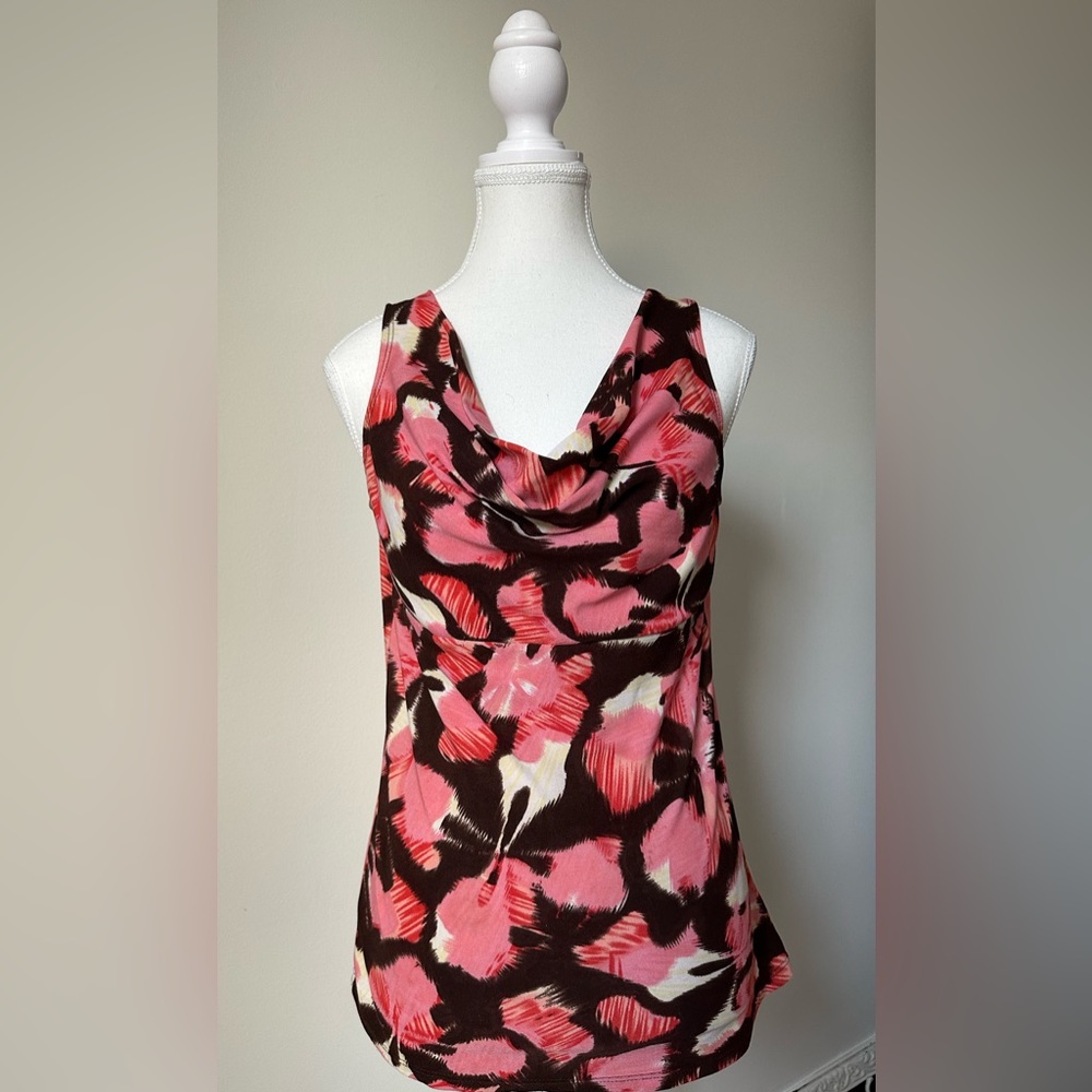 DANIEL LAURENT‎ Vintage Pink Floral Cowl Neck Summer Sleeveless Top Size S